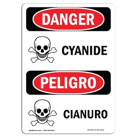 Signmission Safety Sign, OSHA Danger, 18" Height, Cyanide, Bilingual Spanish OS-DS-D-1218-VS-1112